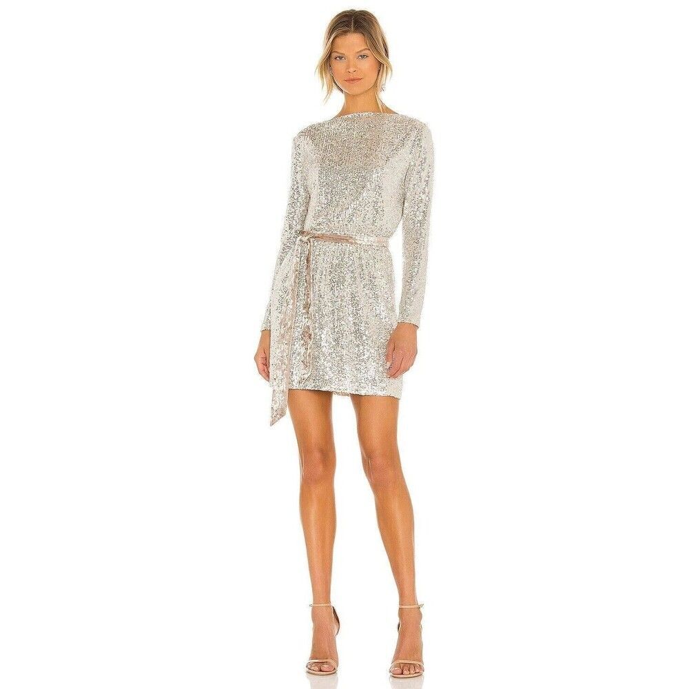 BB DAKOTA STEVE MADDEN Say So Sashed Sequin Long Sleeve Cocktail Dress M Gold